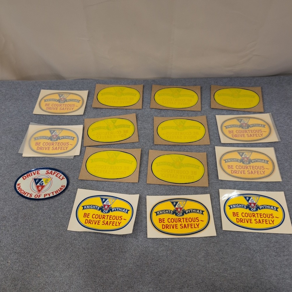 Vintage Knights of Pythias Decals Lot 14pc Be Courteous Drive Safely FCB Shield
